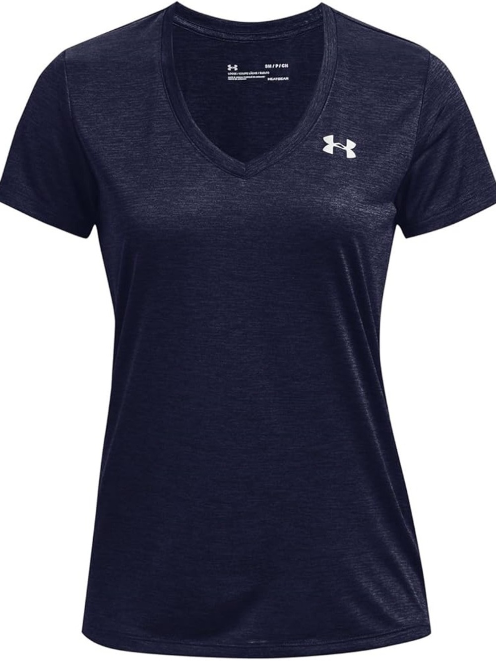 Under Armour Women's Tech Twist V Neck Short Sleeve Heathered Navy Blue Shirt